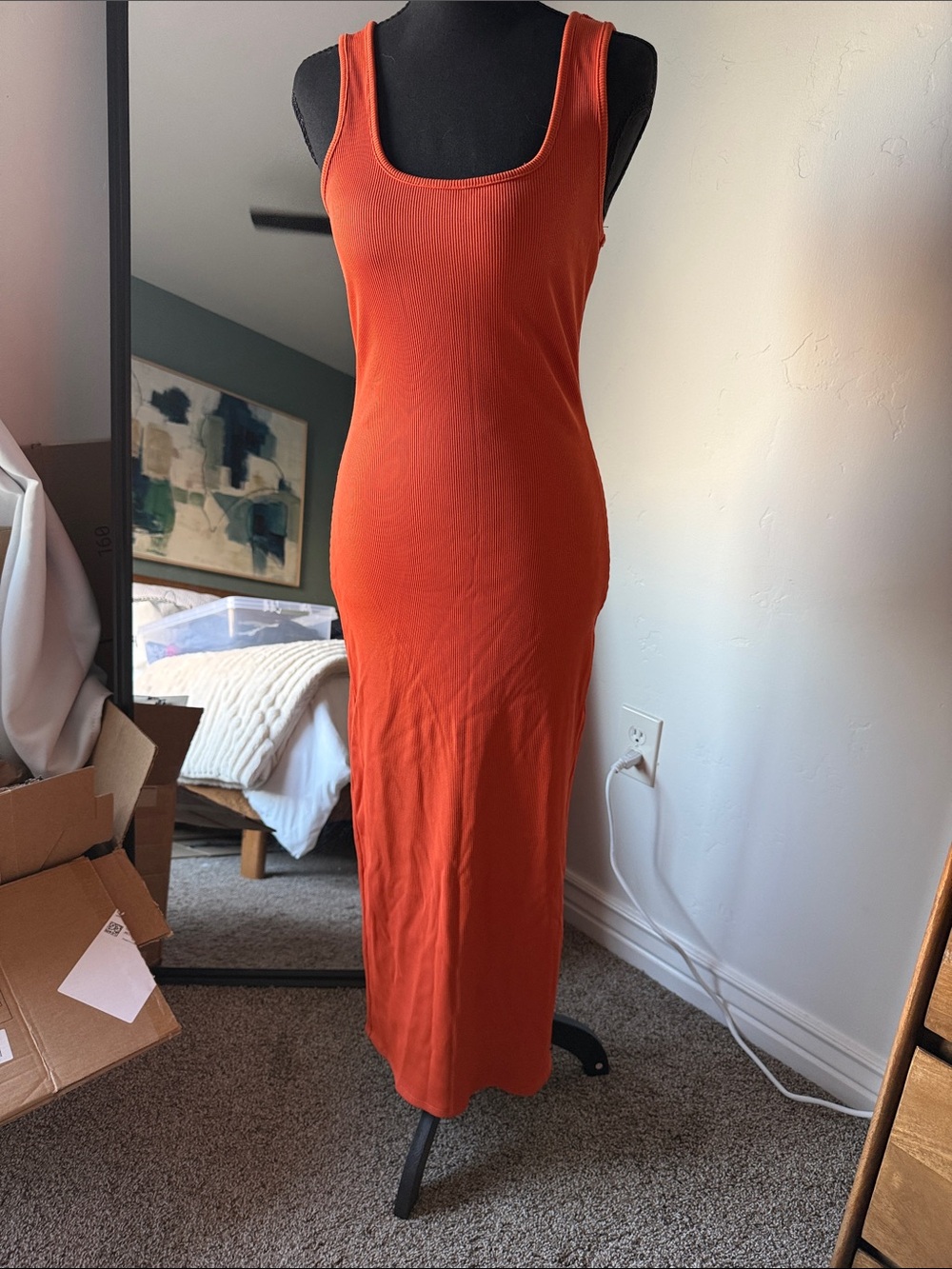 White House Black Market Sleeveless Ribbed Midi Dress — Orange